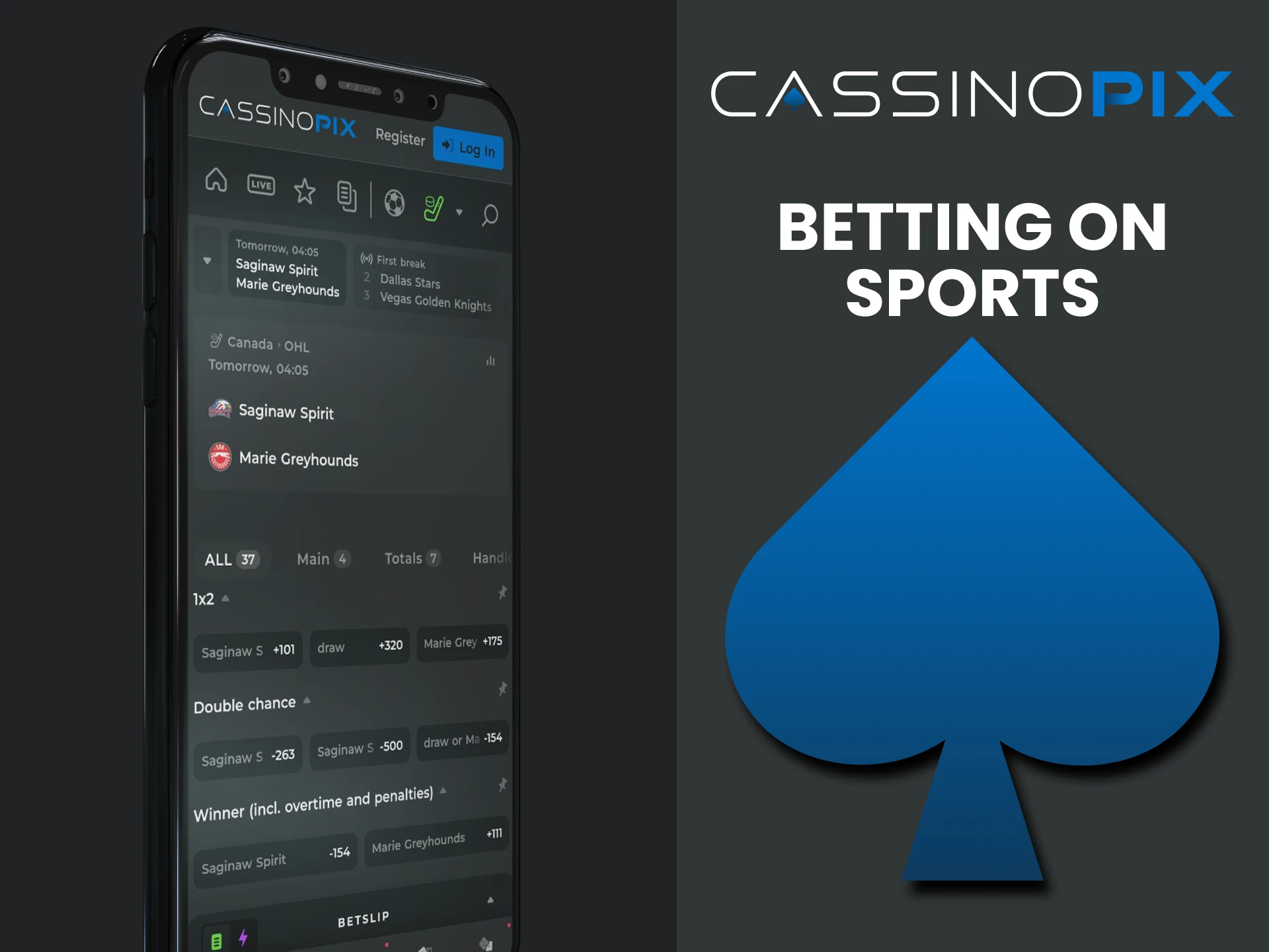 Choose your sport to bet on in the Cassino Pix app.