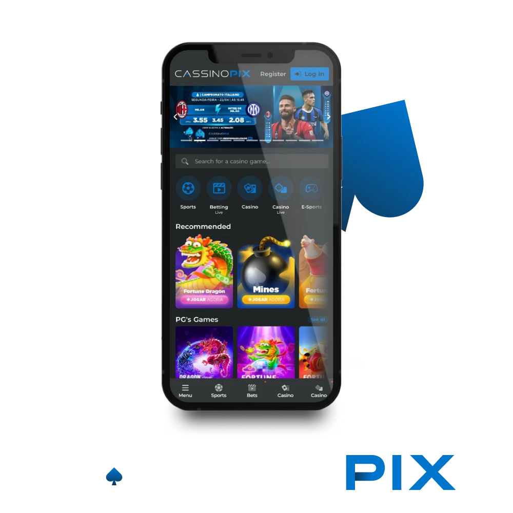 For betting and gaming, choose the Cassino Pix app.