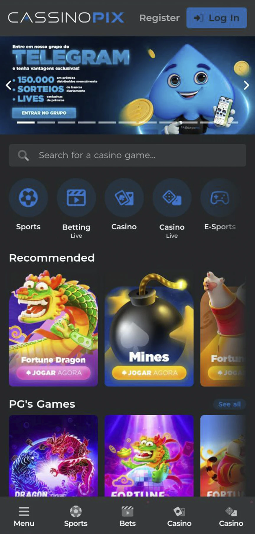 Visit the official website page to install the Cassino Pix app for iOS.