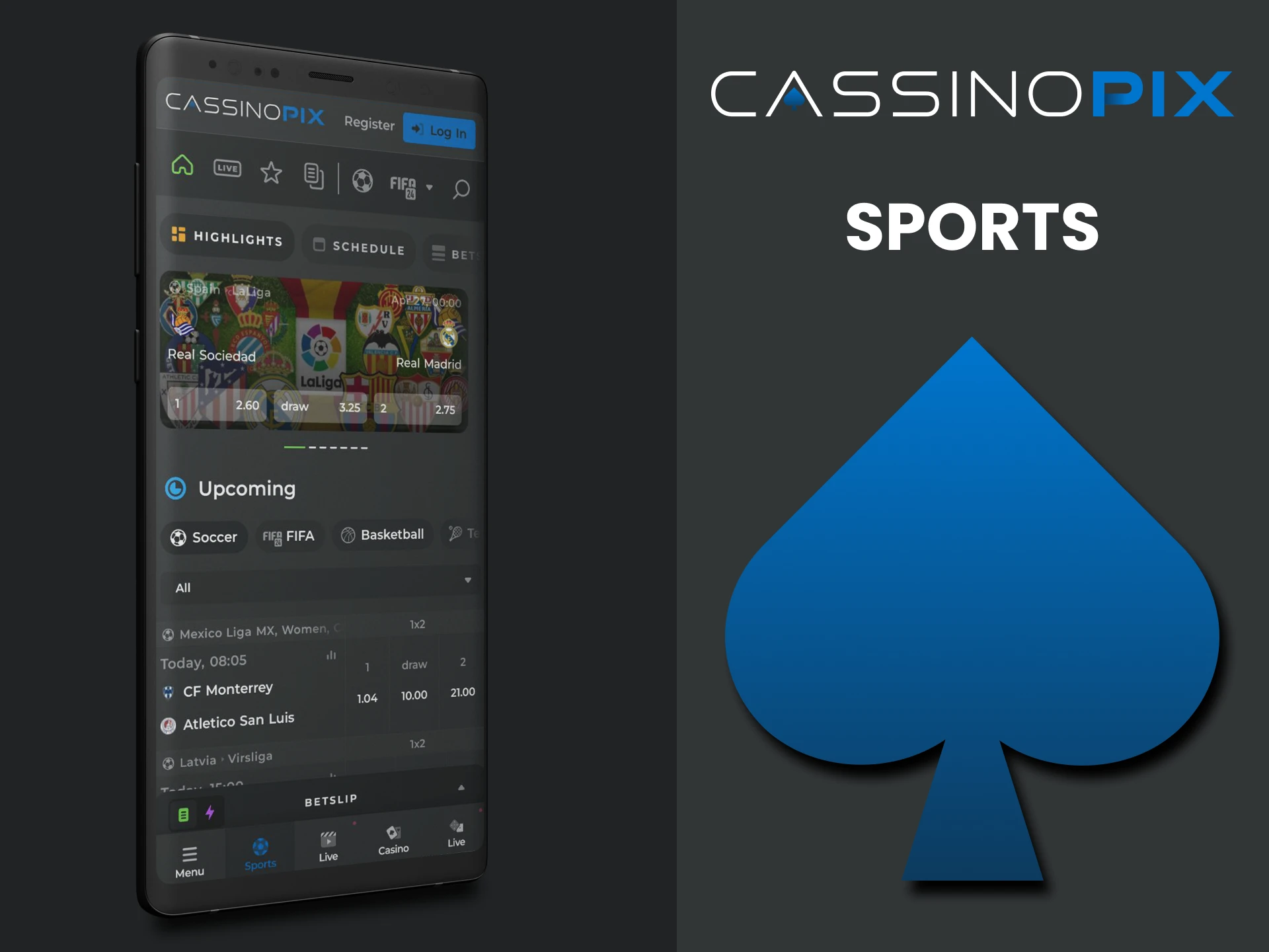 You can place bets on sports using the Cassino Pix app.