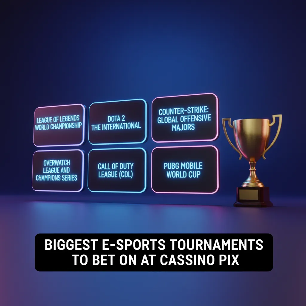 Table of top esports tournaments to bet on at Cassino Pix: The International, PGL Major, Worlds, VCT, IEM, Six Invitational.
