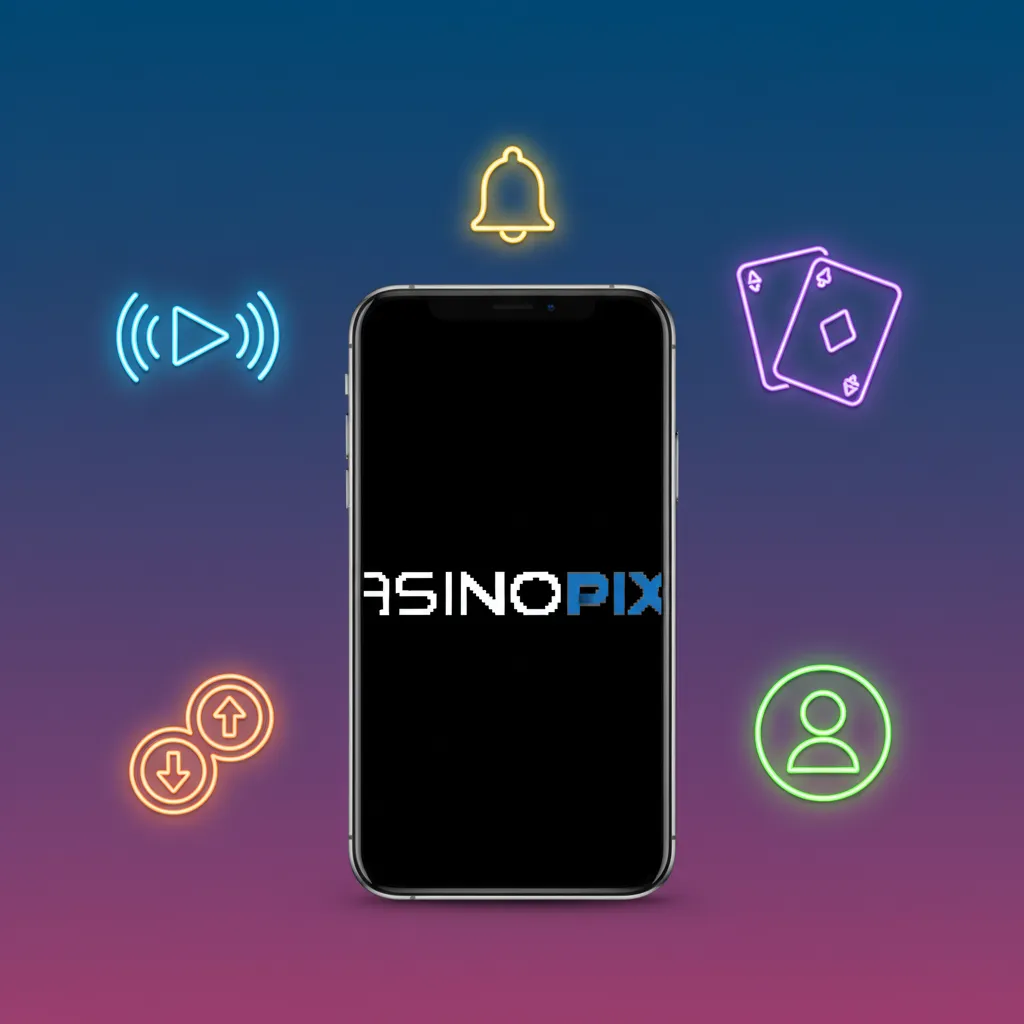 Cassino Pix app UI showing live betting, casino games, wallet deposits, quick odds on 4G/5G, and responsible play tools.