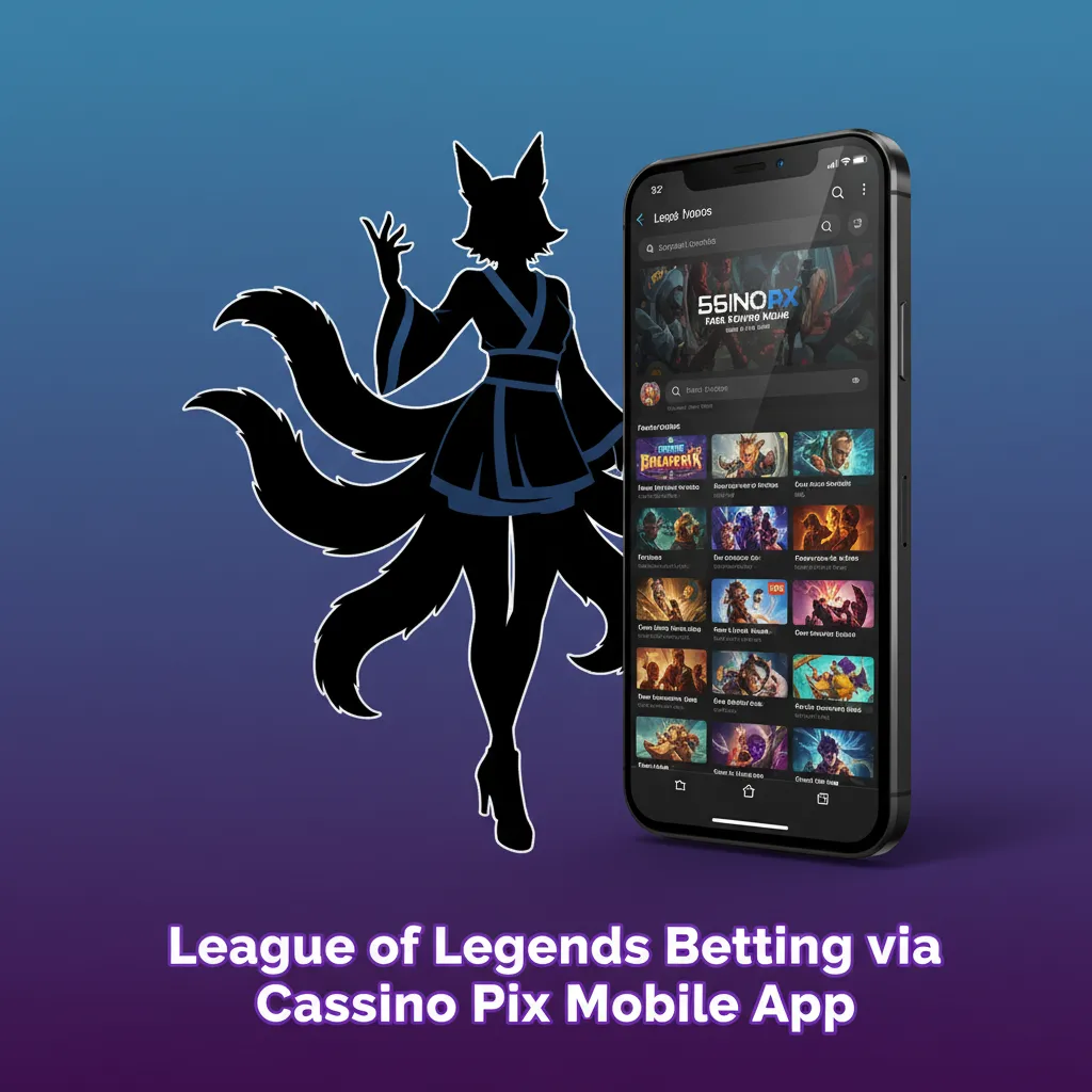 Phone displaying Cassino Pix app with League of Legends betting markets, live odds, and notifications for in-play wagers
