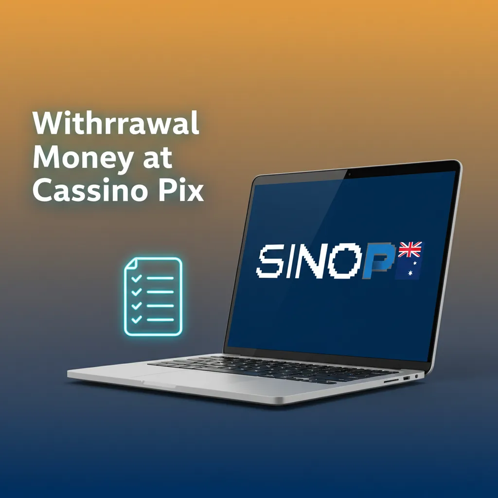Cassino Pix withdrawal screen with AUD methods, amount field, fees/timing info, security verification, and transaction status